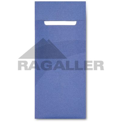 Serviettentaschen "Gourmet Gastro" 85x200mm dunkelblau mit Tissue-Serviette 33x33cm 2-lagig weiß
