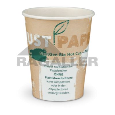Coffee-Cups 8oz/200ml (Ø80mm) "JUST PAPER" Karton weiß kompostierbar + recycelbar 