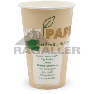 Coffee-Cups 16oz/400ml (Ø90mm) "JUST PAPER" Karton weiß kompostierbar + recycelbar_Greenline 