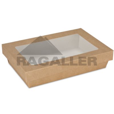 Snackbox mit separatem Deckel inkl. Fenster 200x130x50mm Karton braun - Bild 1 von 6