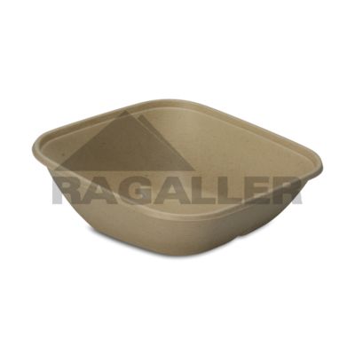 Salatschalen "BePulp"aus Bagasse 750ml quadratisch 19x19x7cm schräg laufend