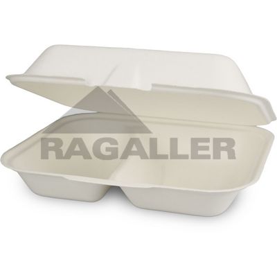Menü-Box Bagasse 2-geteilt 24x20x8cm eco-friendly