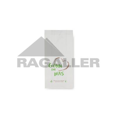 Bäckerfaltenbeutel 418 - 12+5x25cm "Gönn Dir was" Kraftpapier gefädelt weiß 