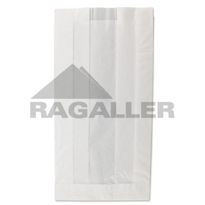 Sichtstreifenbeutel 16+12x30cm ohne Druck Kraftpapier weiß 40g/m² mit glatter Folie