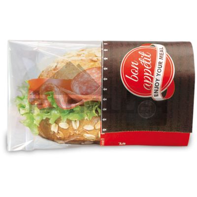 Snack Bag "Medium" 180x70/50x130mm "enjoy your meal" rot/braun neues Design