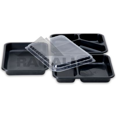 PP-Menüschalen ungeteilt 225x175x45mm tief siegelfähig schwarz 