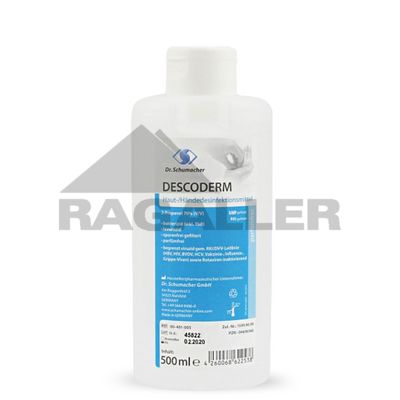 Händedesinfektion Descoderm VAH/DGHM Kriterien 0,5 Liter Flasche - LQ  (VOC-Gehalt = 45%)