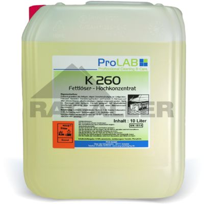 Fettlöser K-260 Konzentrat für Edelstahl und Kunststoff 10 Liter Kanister - UN-1814/8/II/KK (VOC-Gehalt < 3 %)